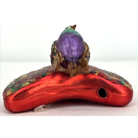 Peacock Christmas Ornament Multicolor Bird Hand Blown Glass 4" Wide Vintage - Picture 5 of 7